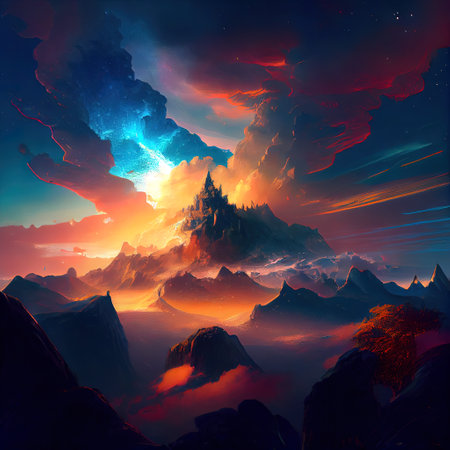 Fantasy Landscape Illustrationの写真素材