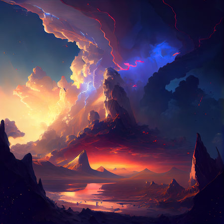 Fantasy Landscape Illustrationの写真素材