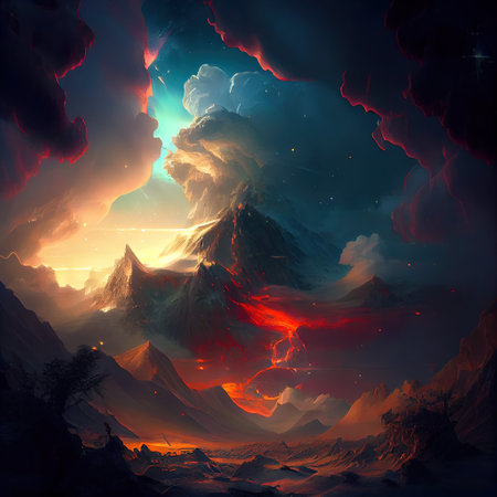 Fantasy Landscape Illustrationの写真素材
