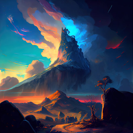 Fantasy Landscape Illustrationの写真素材