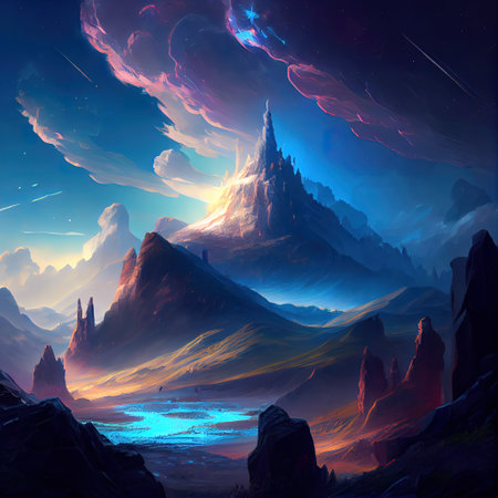 Fantasy Landscape Illustrationの写真素材