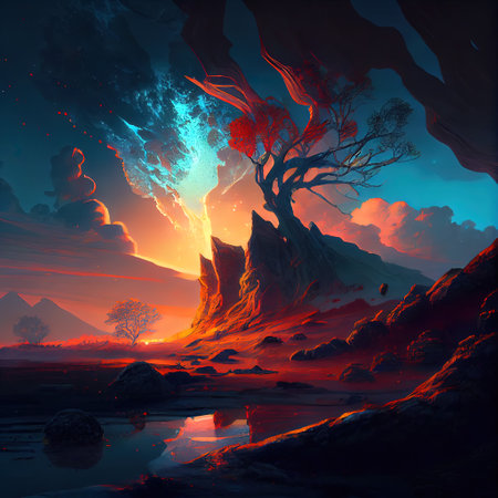 Fantasy Landscape Illustrationの写真素材