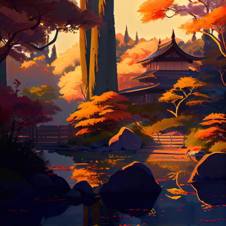 Autumn Japanese Garden Illustration