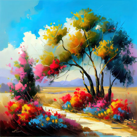 Colorful Countryside Landscape Illustrationの写真素材