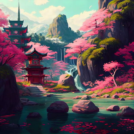 Japanese Shrine Illustrationの写真素材