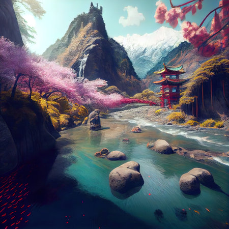 Japanese Shrine Illustrationの写真素材