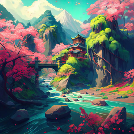 Japanese Shrine Illustrationの写真素材