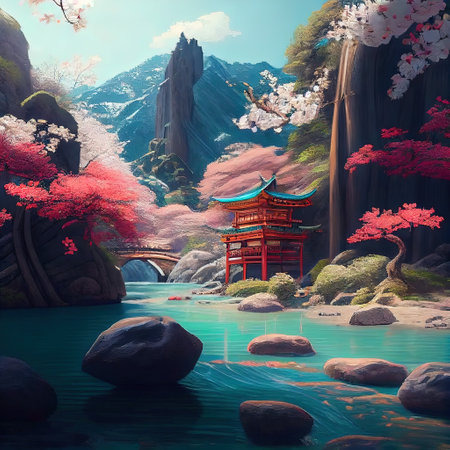 Japanese Shrine Illustrationの写真素材