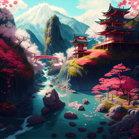 Japanese Shrine Illustrationの写真素材