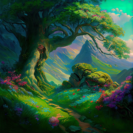 Magical Path Tree Illustrationの写真素材