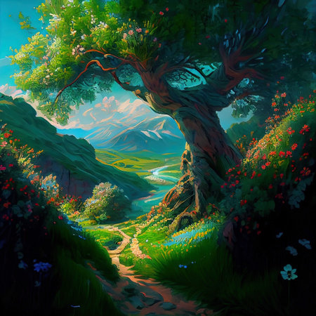 Magical Path Tree Illustrationの写真素材