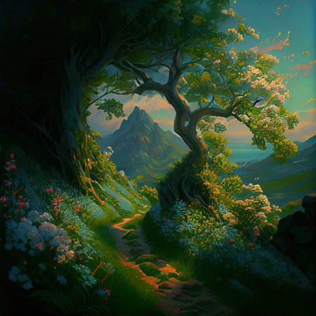 Magical Path Tree Illustrationの写真素材