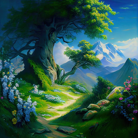 Magical Path Tree Illustrationの写真素材