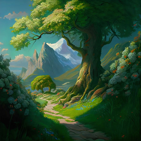 Magical Path Tree Illustrationの写真素材