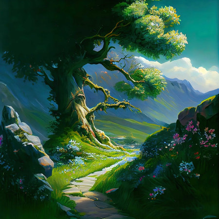 Magical Path Tree Illustrationの写真素材