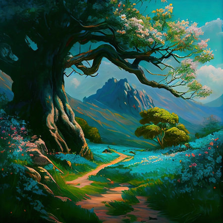 Magical Path Tree Illustrationの写真素材