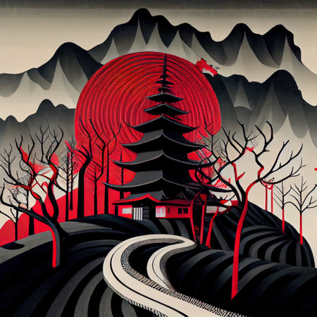 Japanese Surrealism Shinto Theme Illustrationの写真素材