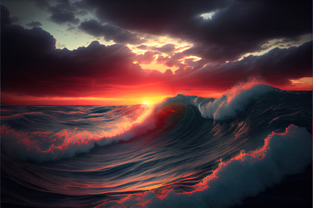 Sunset By The Ocean Illustration