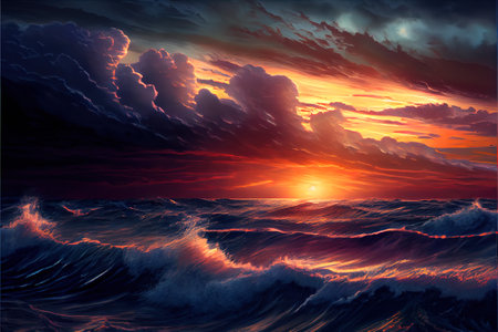 Sunset By The Ocean Illustrationの写真素材