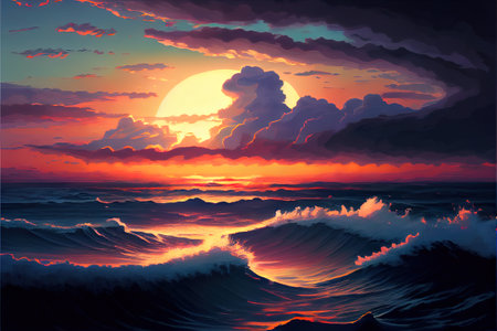Sunset By The Ocean Illustrationの写真素材