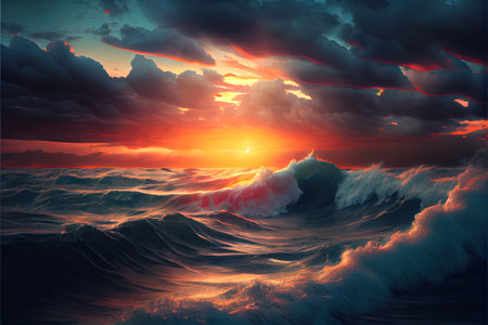 Sunset By The Ocean Illustrationの写真素材