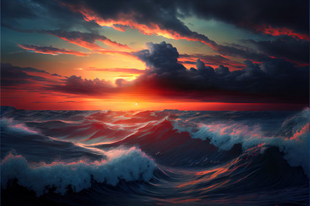 Sunset By The Ocean Illustrationの写真素材