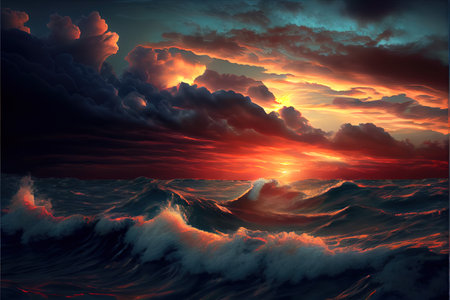 Sunset By The Ocean Illustrationの写真素材
