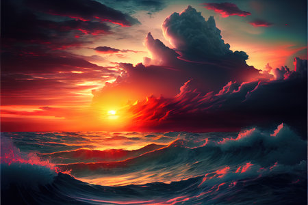 Sunset By The Ocean Illustrationの写真素材
