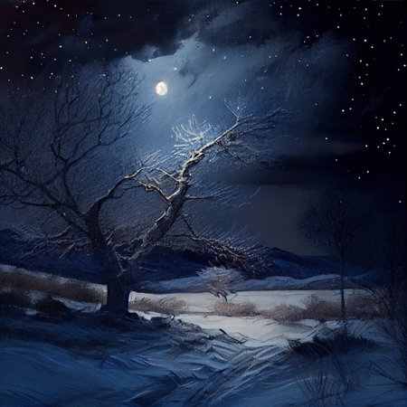 Starry Night In Winter Illustrationの写真素材
