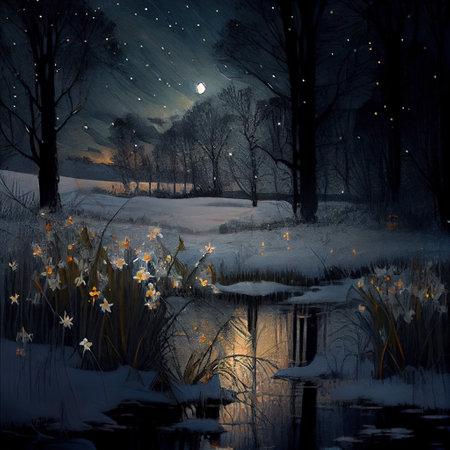 Starry Night In Winter Illustrationの写真素材