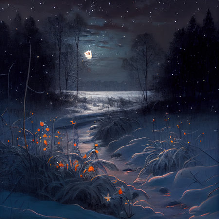 Starry Night In Winter Illustrationの写真素材