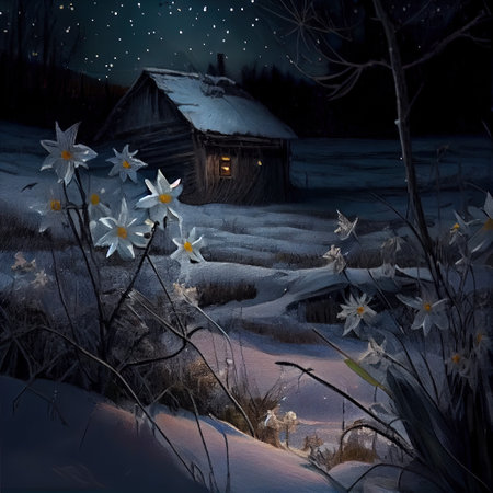 Starry Night In Winter Illustrationの写真素材