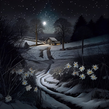 Starry Night In Winter Illustrationの写真素材