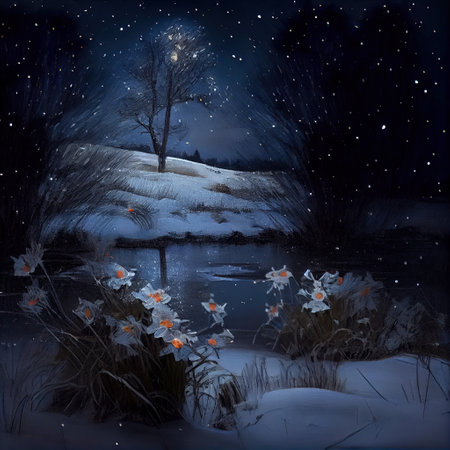 Starry Night In Winter Illustrationの写真素材