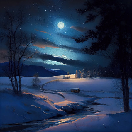 Starry Night In Winter Illustrationの写真素材