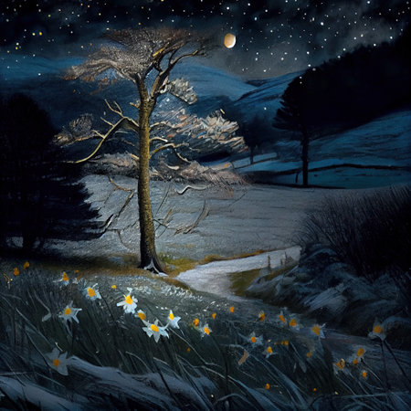 Starry Night In Winter Illustrationの写真素材