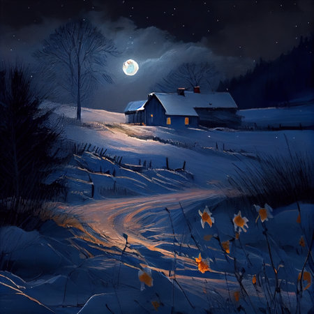 Starry Night In Winter Illustrationの写真素材