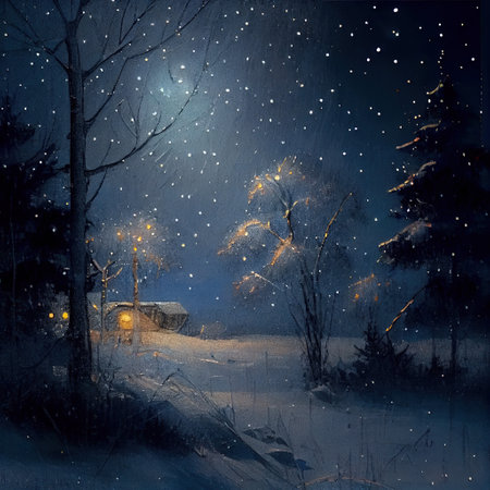 Starry Night In Winter Illustrationの写真素材