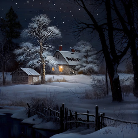 Starry Night In Winter Illustrationの写真素材