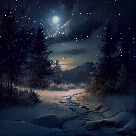 Starry Night In Winter Illustrationの写真素材