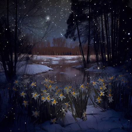 Starry Night In Winter Illustrationの写真素材