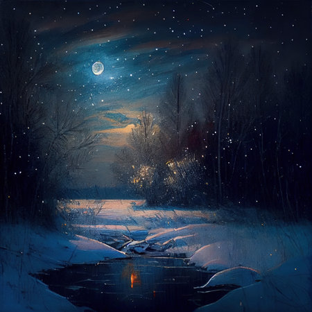 Starry Night In Winter Illustrationの写真素材