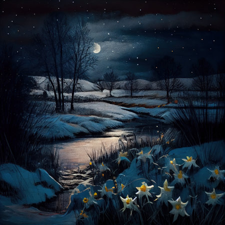 Starry Night In Winter Illustrationの写真素材