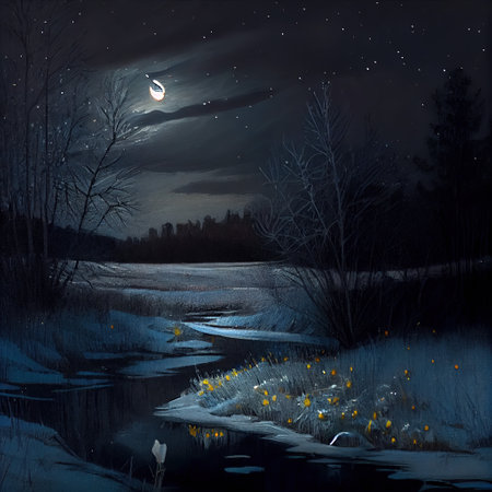 Starry Night In Winter Illustrationの写真素材
