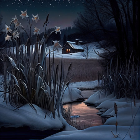 Starry Night In Winter Illustrationの写真素材