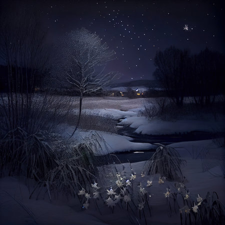 Starry Night In Winter Illustrationの写真素材