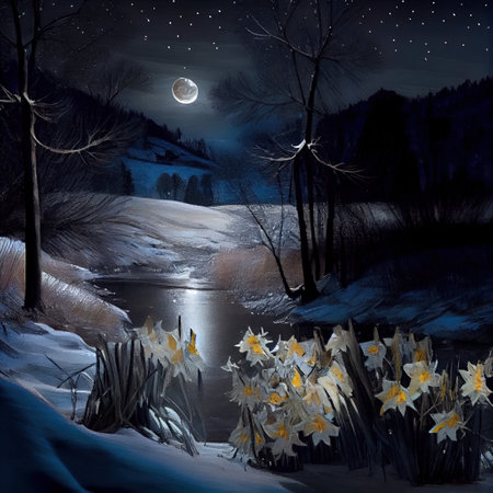 Starry Night In Winter Illustrationの写真素材