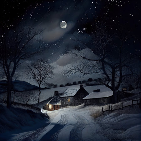 Starry Night In Winter Illustrationの写真素材