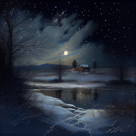 Starry Night In Winter Illustrationの写真素材