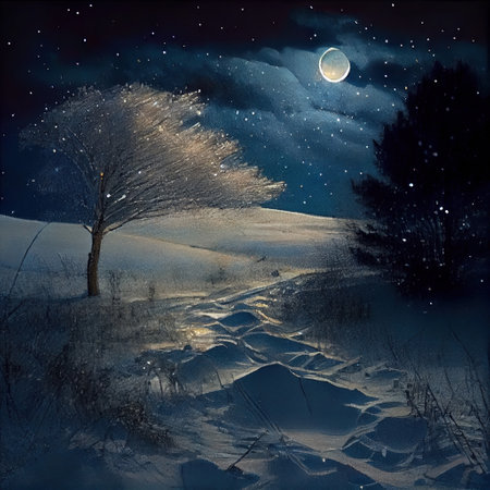 Starry Night In Winter Illustrationの写真素材